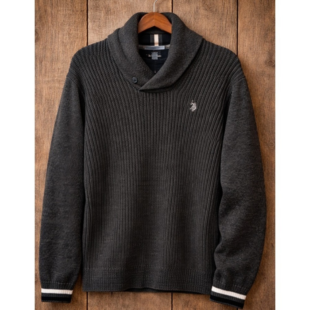 U.S. Polo Assn Men's Shawl Collar Sweater Dark Size M Old Money‎ Preppy Office